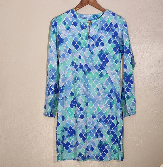 Ibkul Blue and Green Scale Pattern Dress - Picture 1 of 7